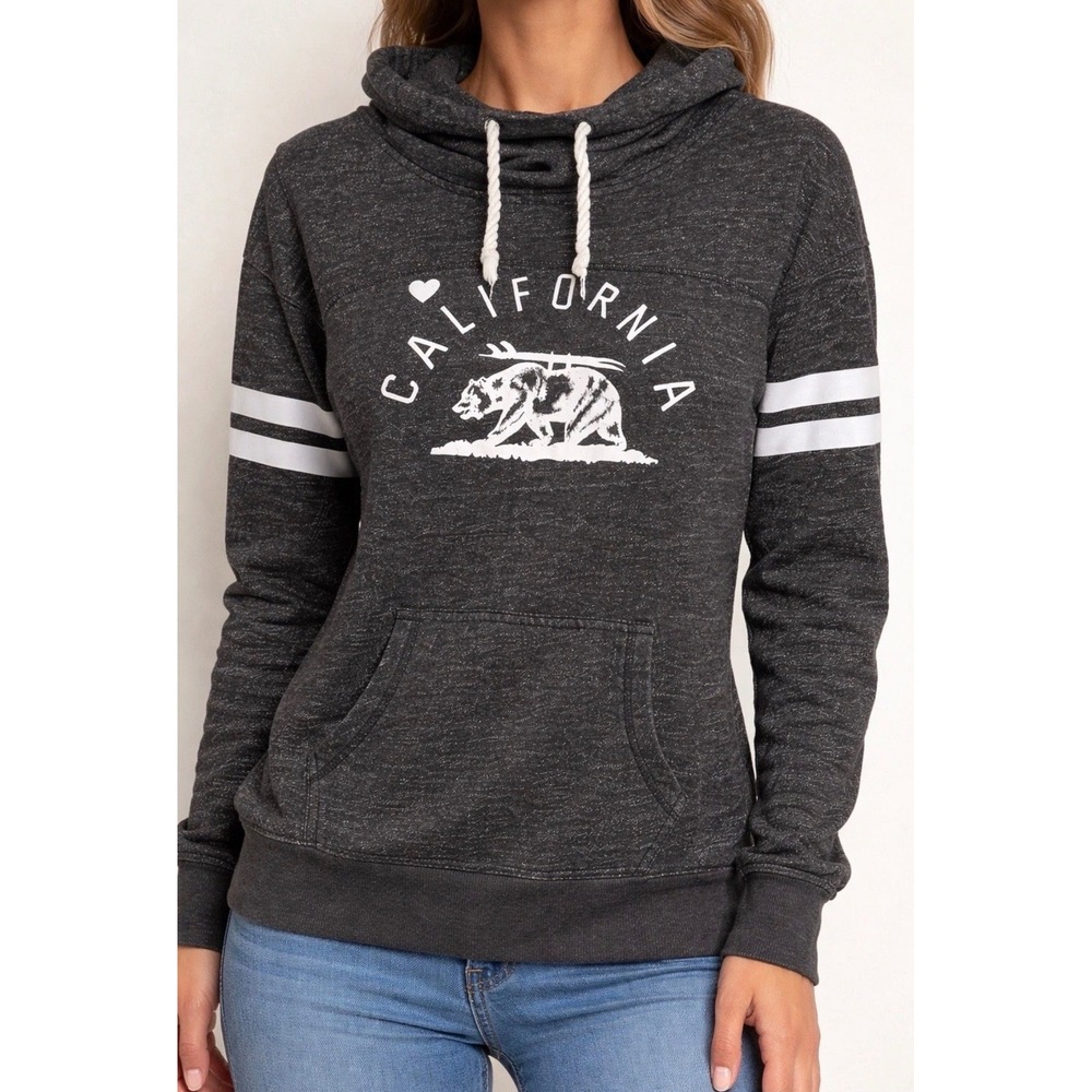 California Republic‎ Bear Surfboard Cowl Neck Hoodie Charcoal Heather Gray L